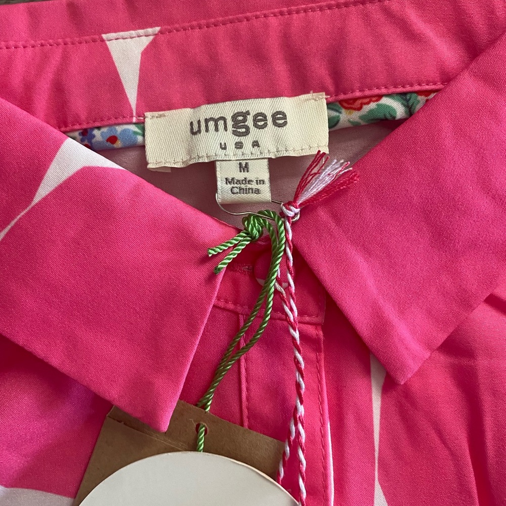 Umgee Pink and White Geometric Peplum Button Front Top - Picture 9 of 10